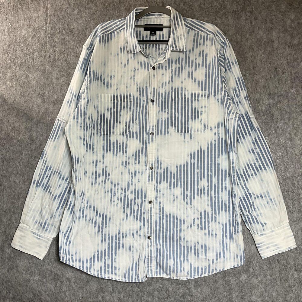 INC International Concepts Shirt Mens XL Blue White Striped Tie Dye Button Up